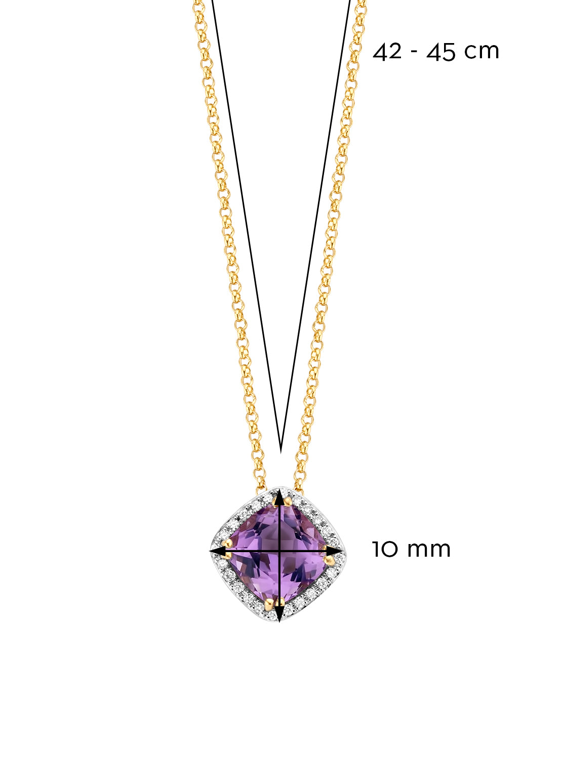 Geelgouden collier, 1.54 ct paarse amethist, Fiësta