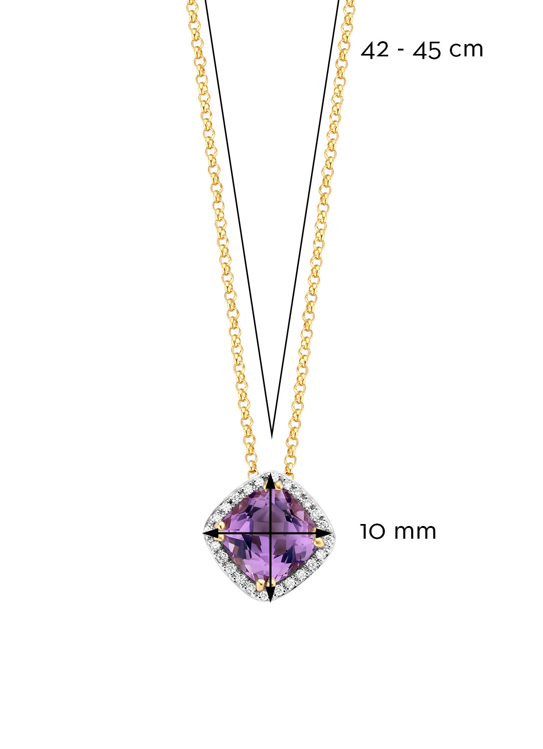 Yellow gold pendant with necklace, 1.54 ct Purple Amethist, Fiësta
