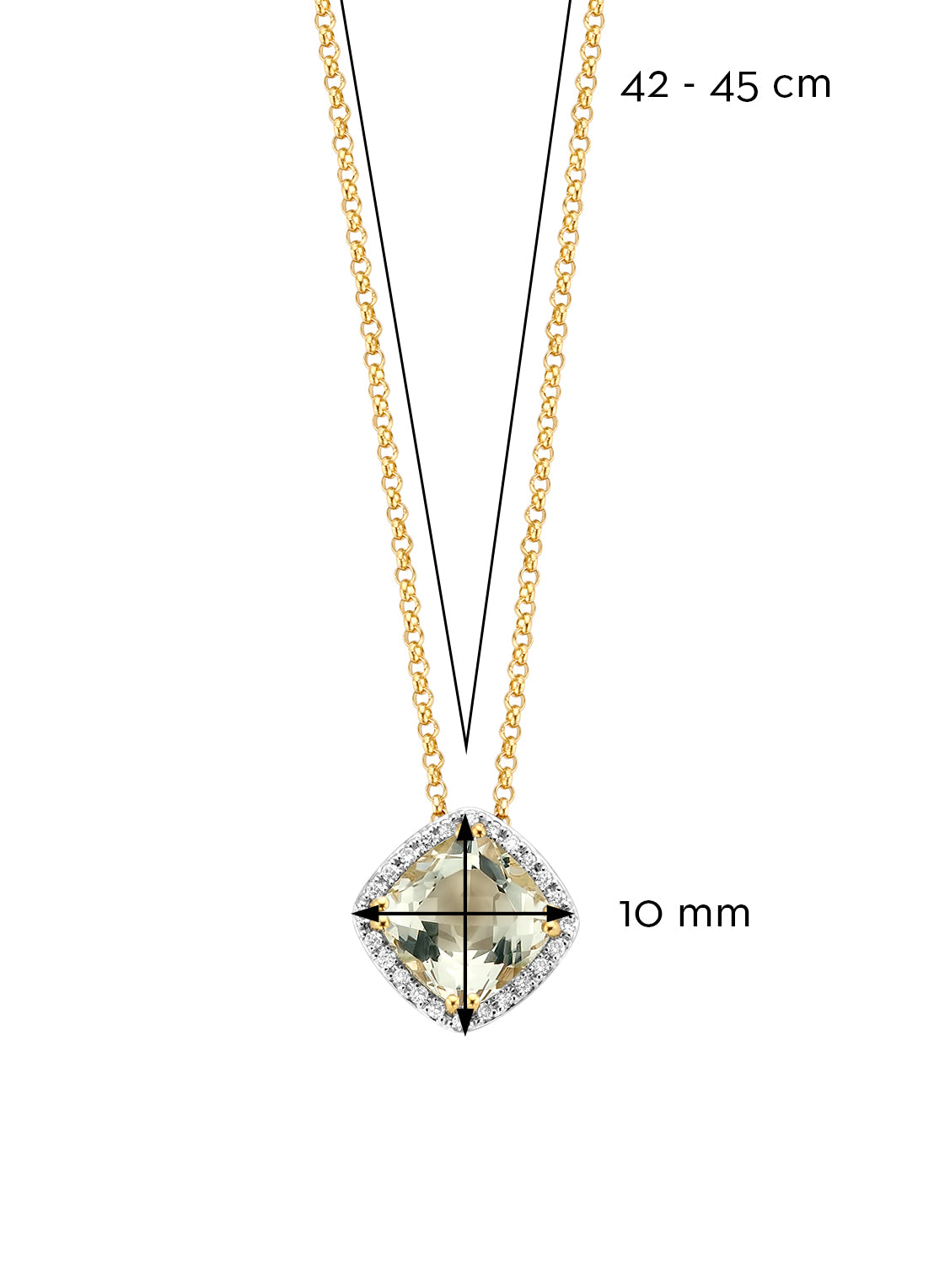 Yellow gold necklace, 1.61 ct green amethyst, Fiesta