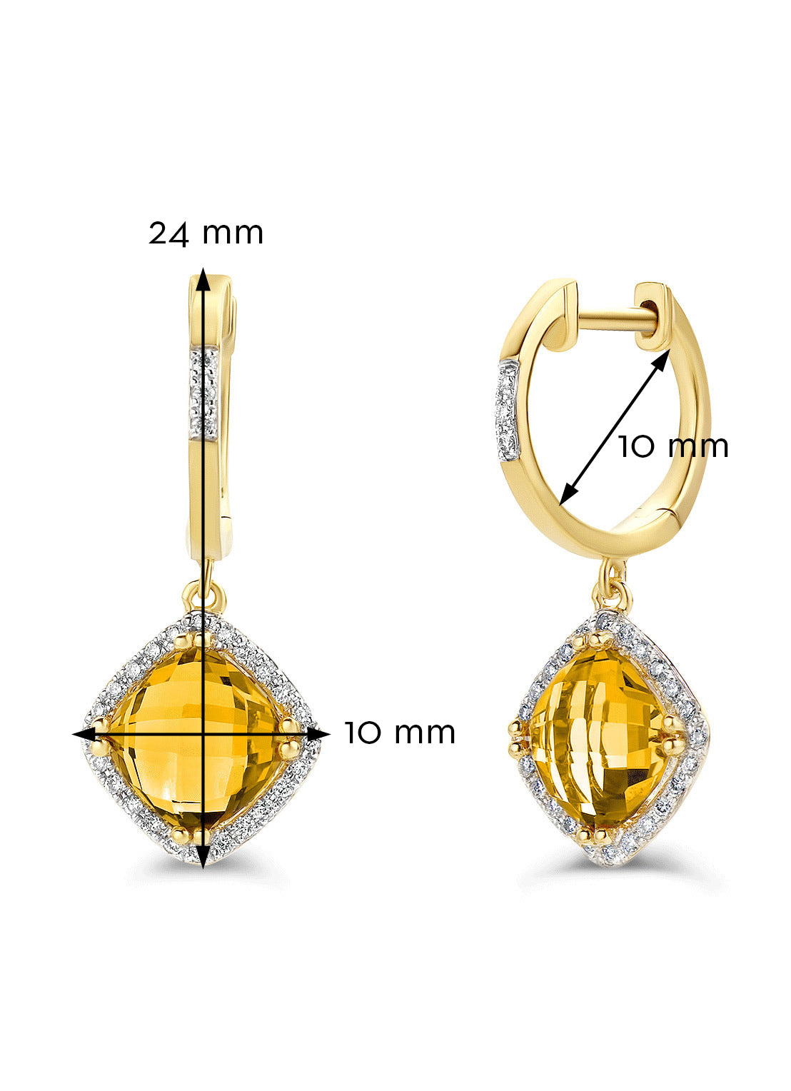 Geelgouden oorsieraden, 3.06 ct citrien, Fiësta