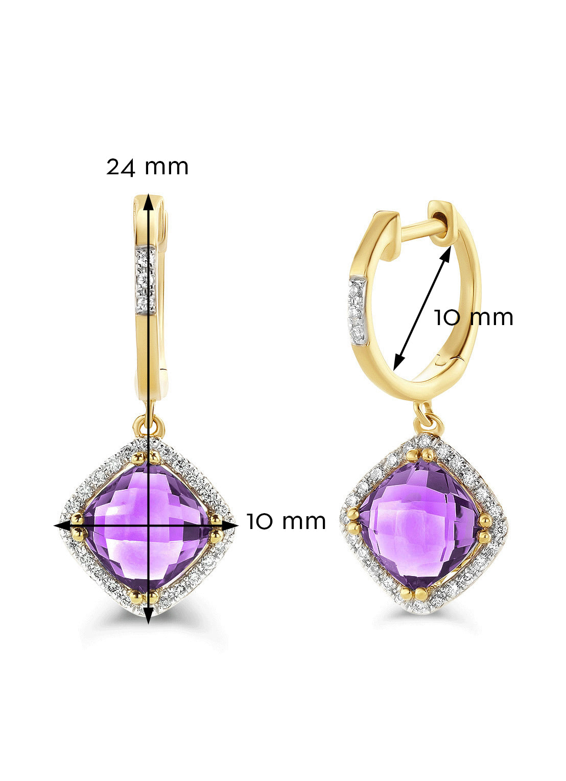 Geelgouden oorsieraden, 3.01 ct paarse amethist, Fiësta