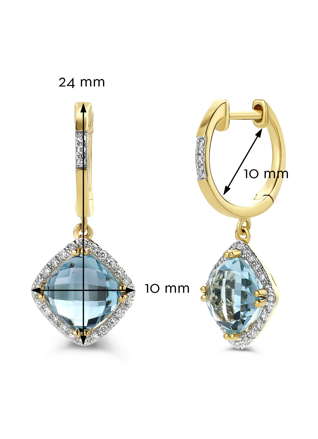 Yellow gold earrings, 4.33 ct topaz, Fiesta