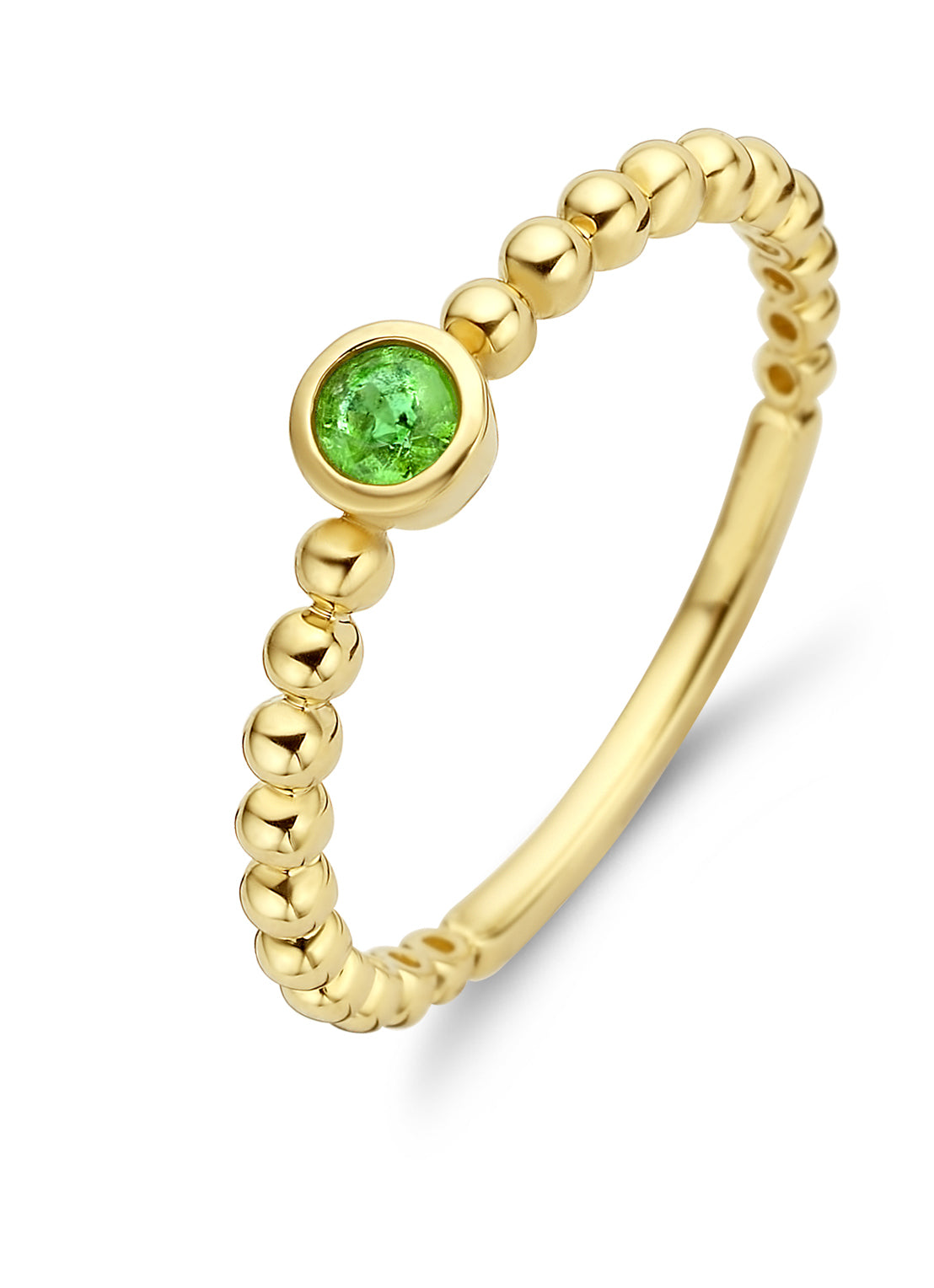 Yellow gold ring, 0.11 ct smaragd, ensemble