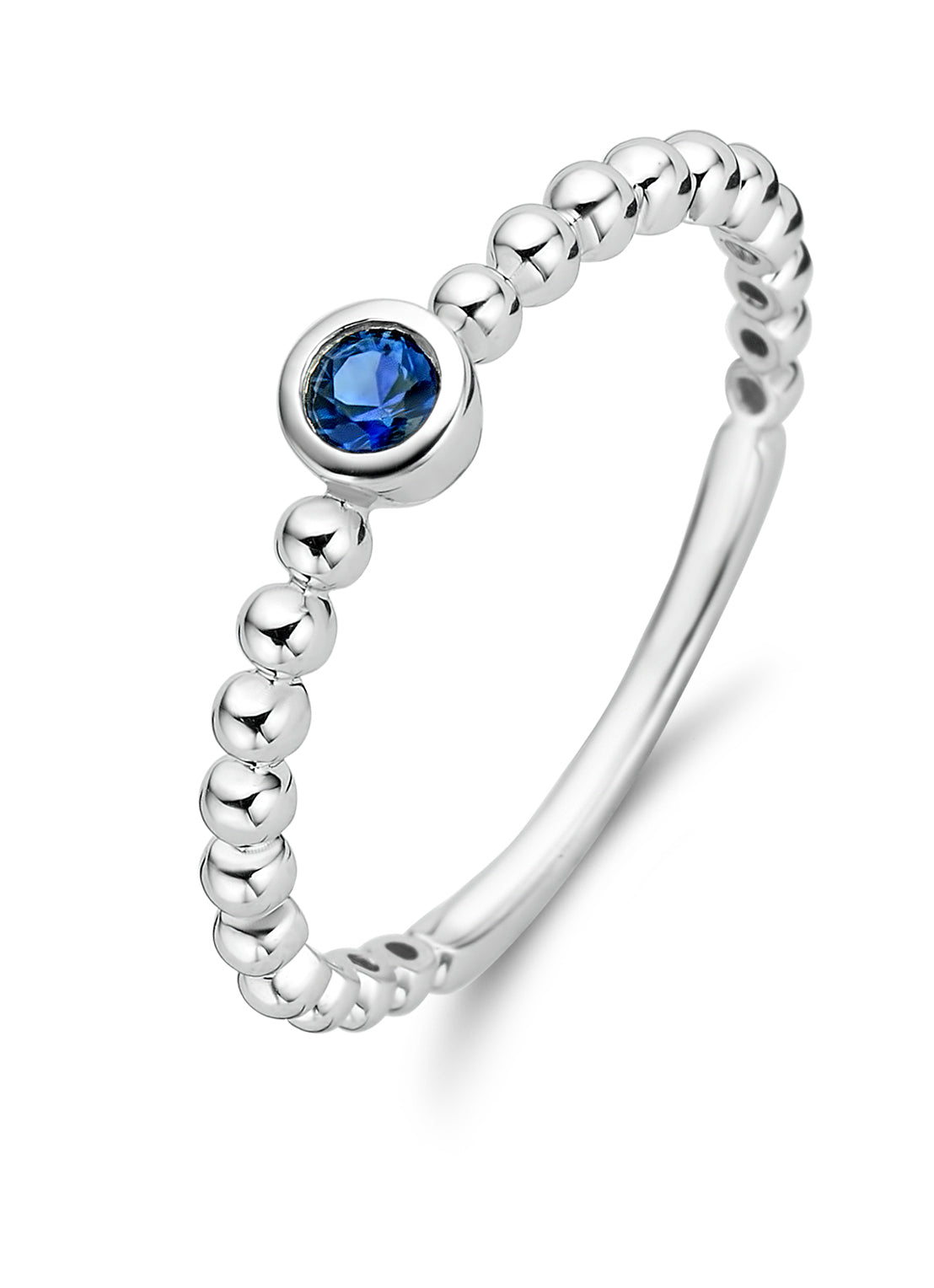 White gold ring, 0.12 ct blue sapphire, ensemble