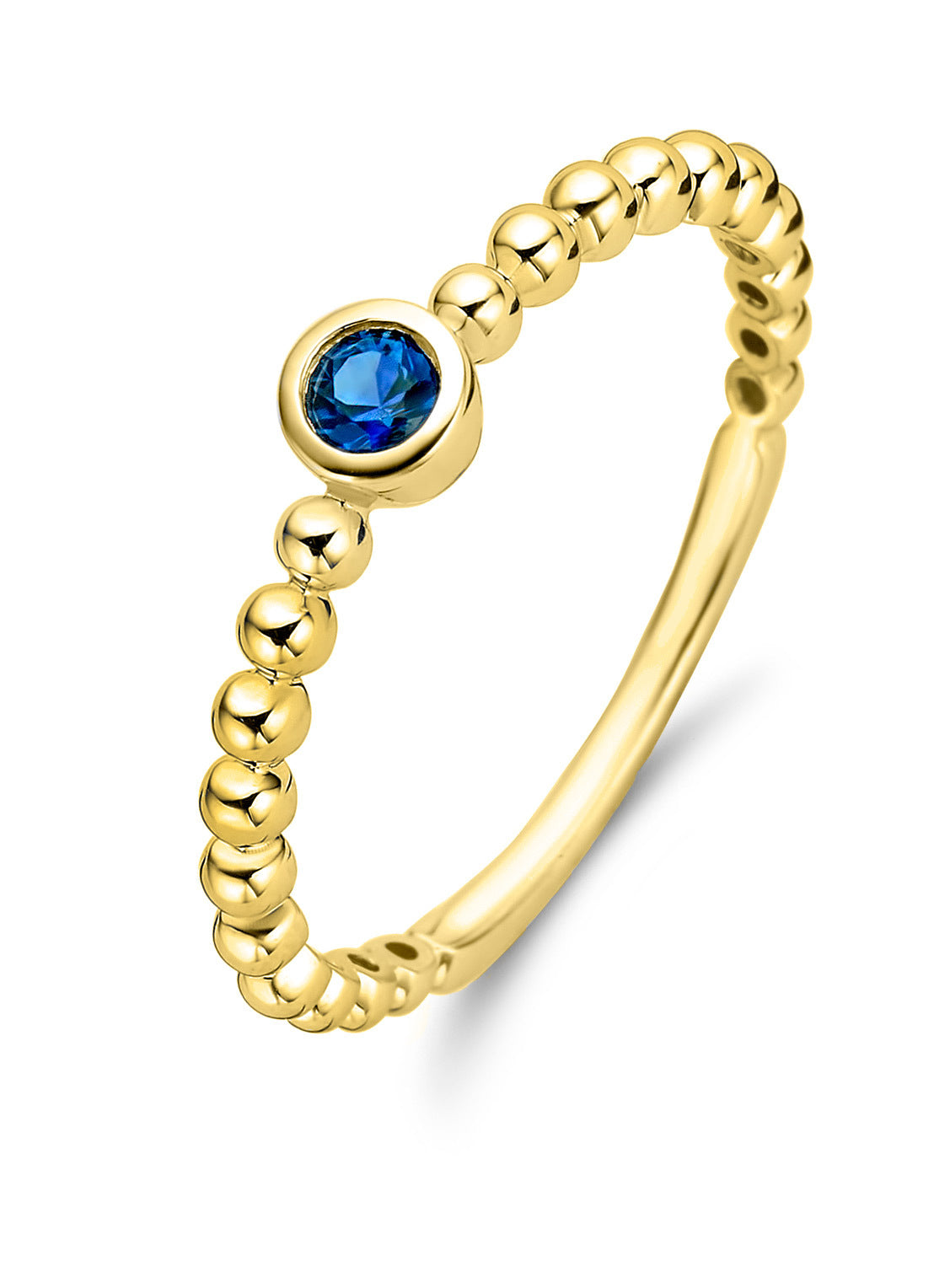 Yellow gold ring, 0.12 ct blue sapphire, ensemble