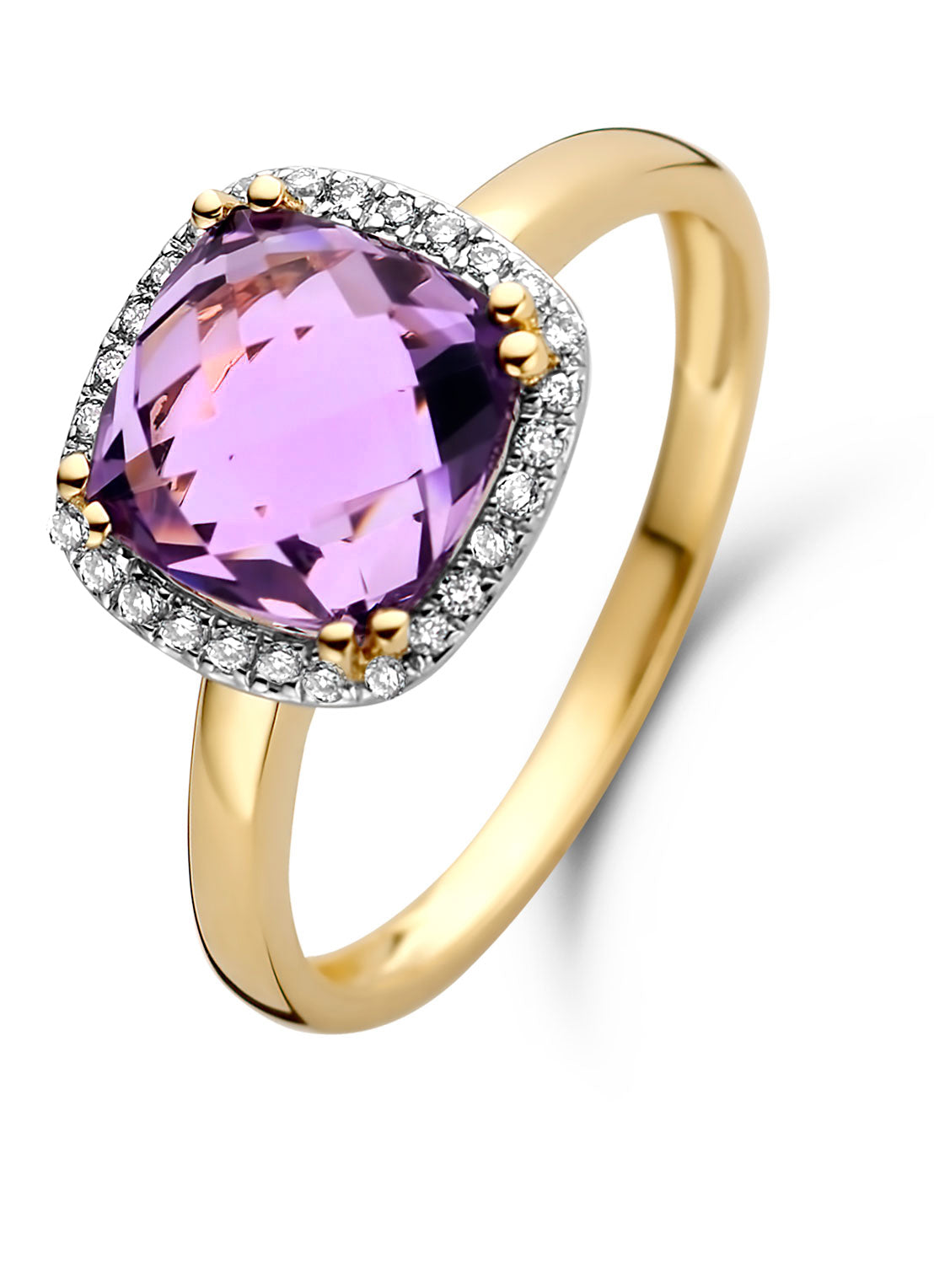 Yellow gold ring, 2.54 ct purple amethist, Fiësta