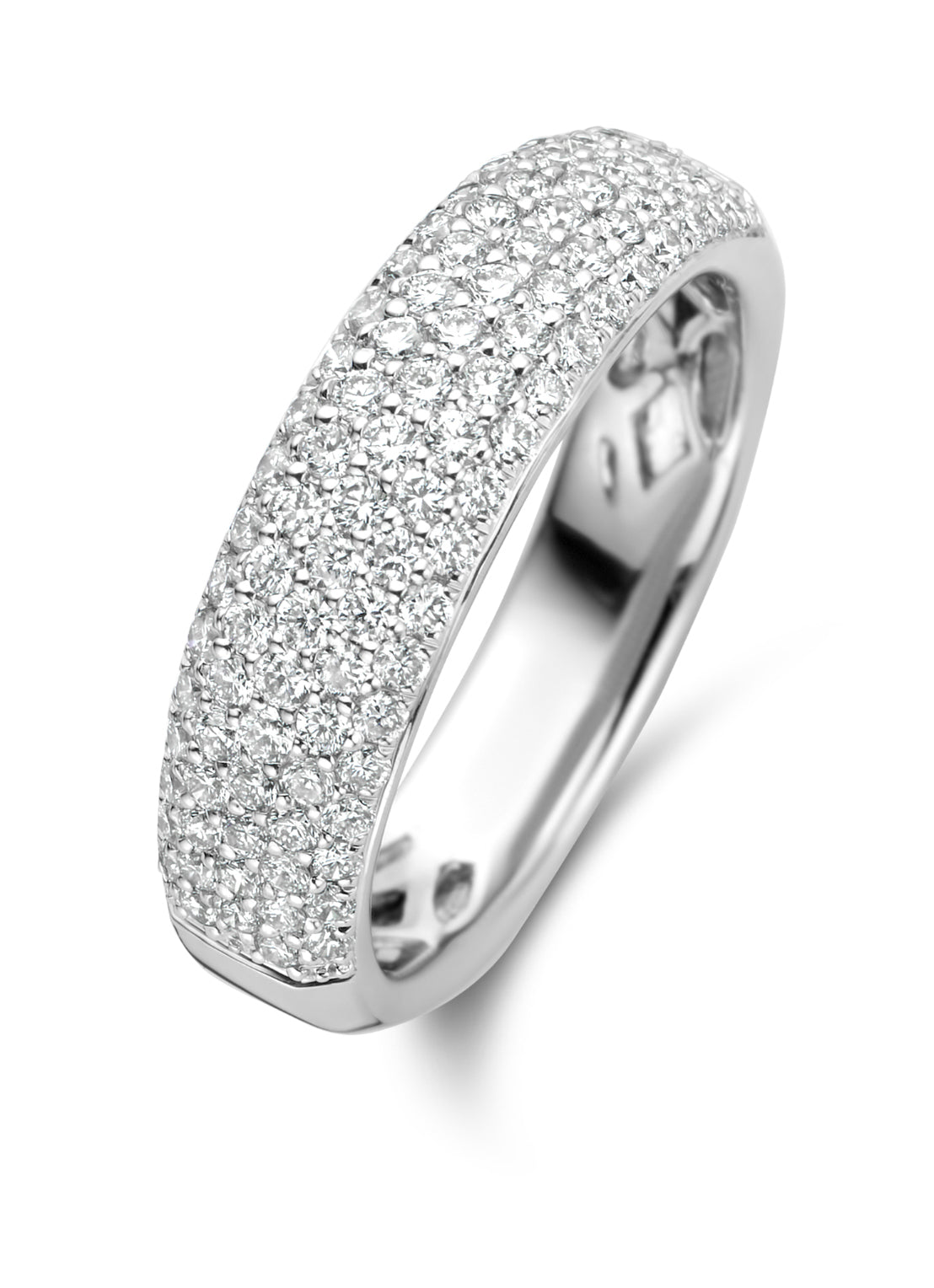 Witgouden ring, 0.84 ct diamant, Caviar