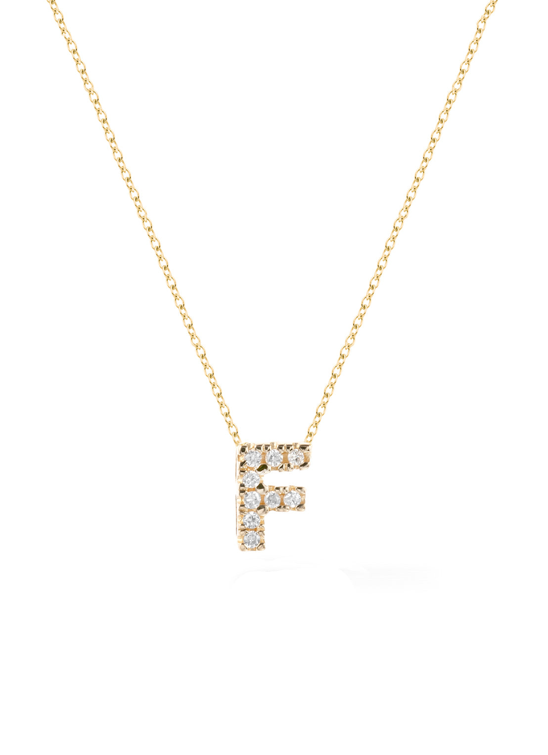 Geelgouden collier F, 0.02 ct diamant, Alphabet
