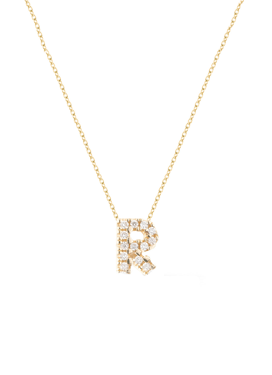 Geelgouden collier, 0.03 ct diamant, Alphabet