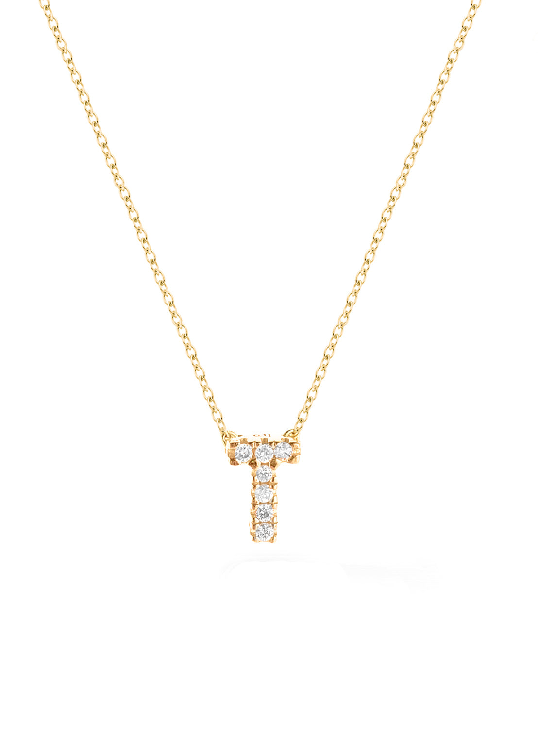 Geelgouden collier, 0.02 ct diamant, Alphabet