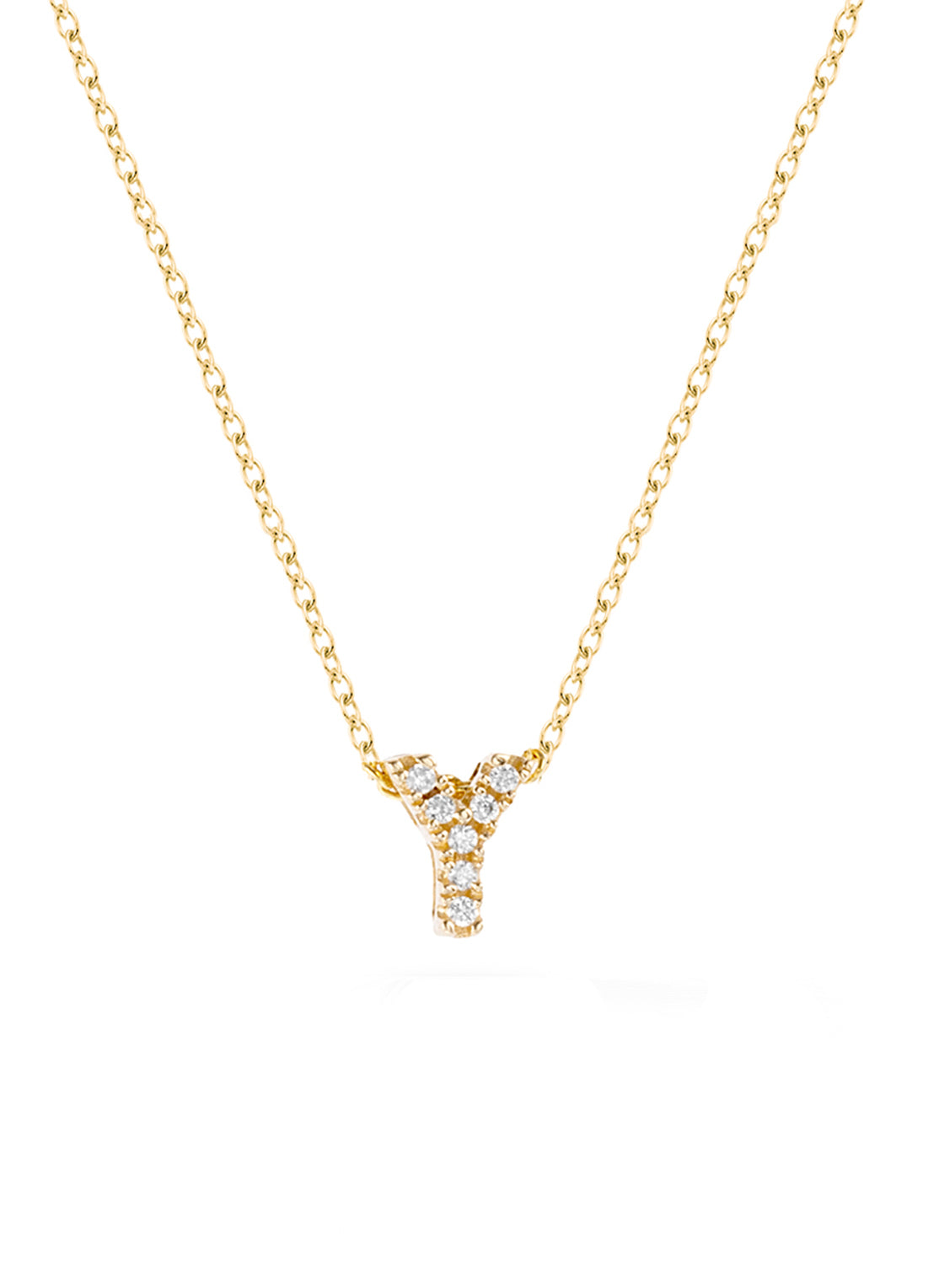 Geelgouden collier, 0.02 ct diamant, Alphabet