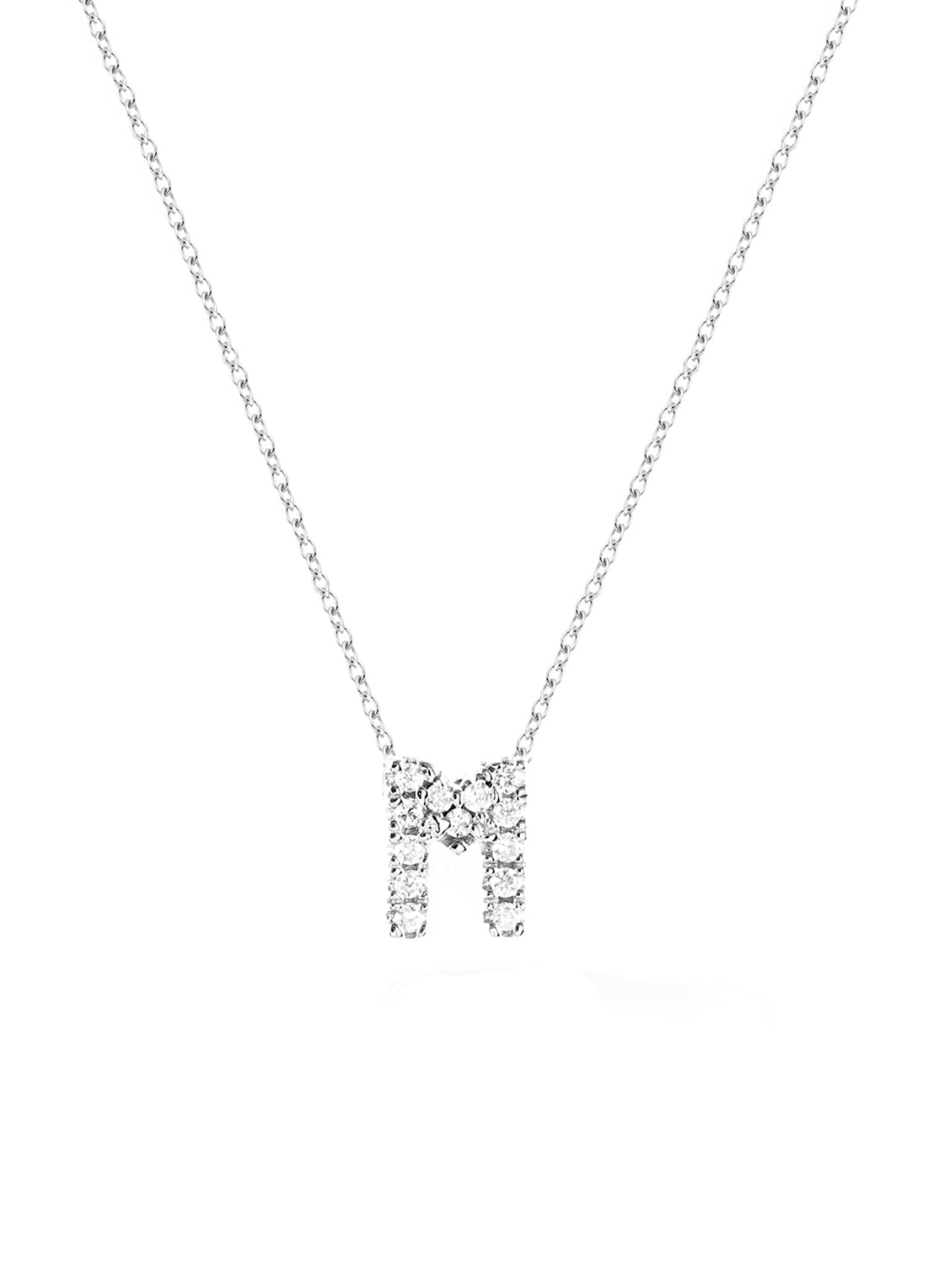 Witgouden collier, 0.03 ct diamant, Alphabet