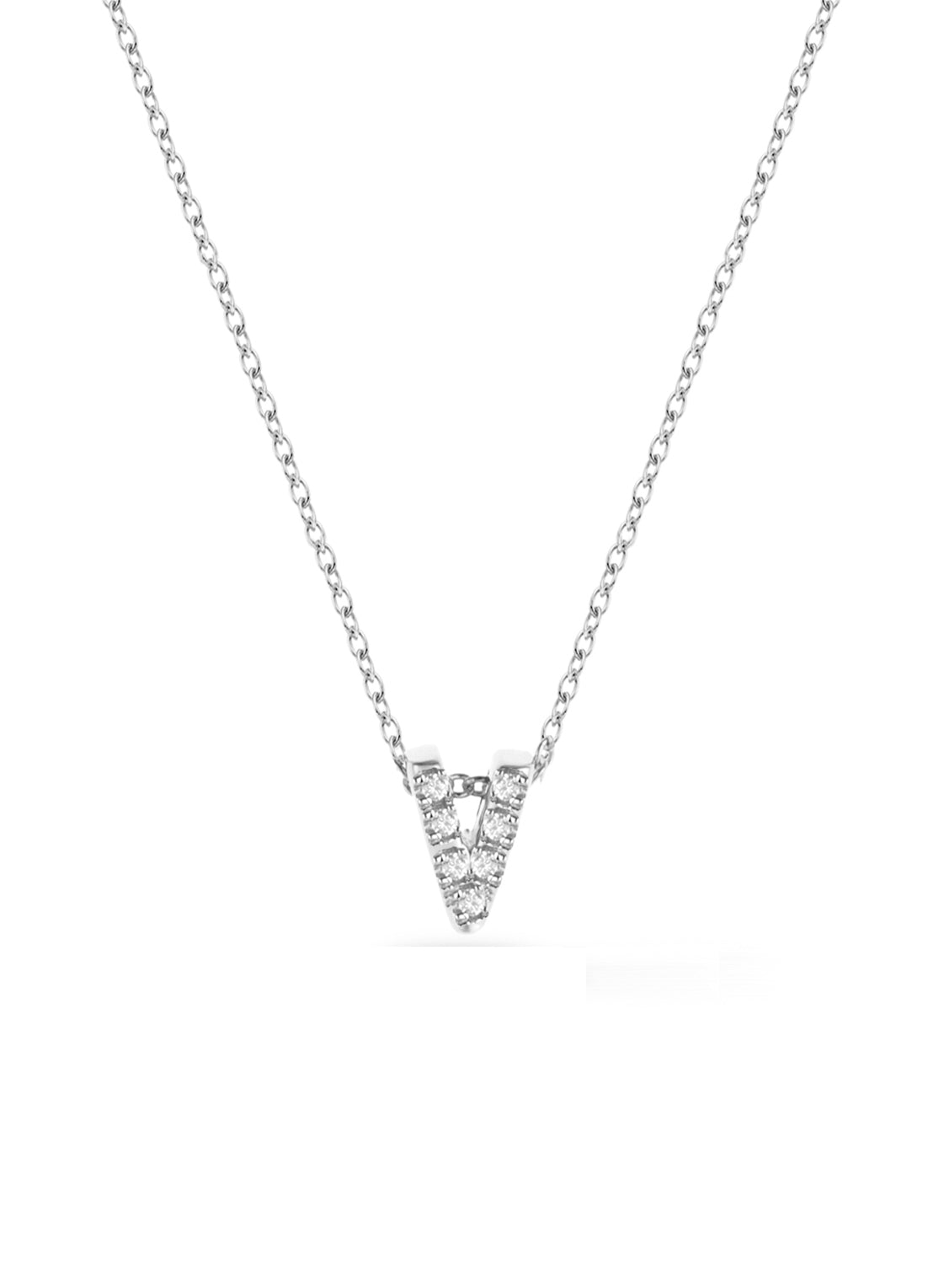 Witgouden collier, 0.02 ct diamant, Alphabet
