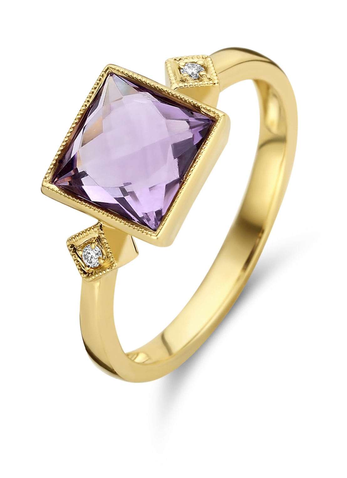 Yellow gold ring, 1.80 ct purple amethyst, philosophy