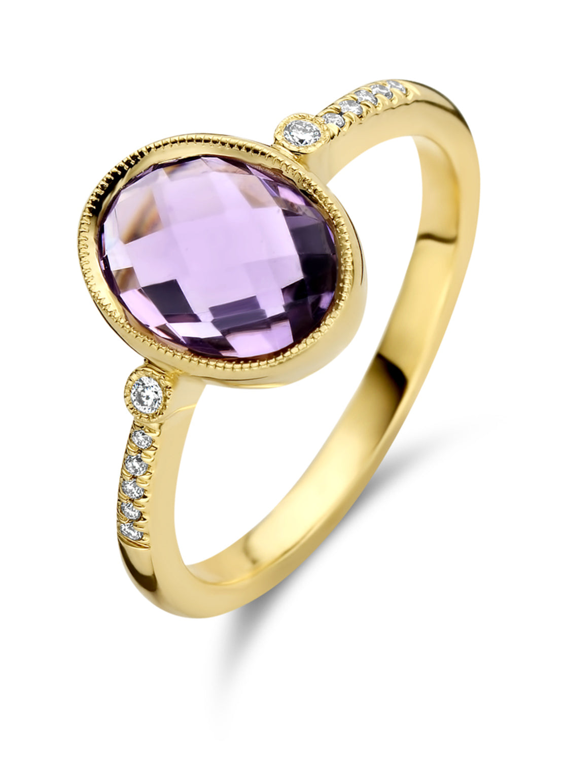 Yellow gold ring, 1.83 ct purple amethist, philosophy