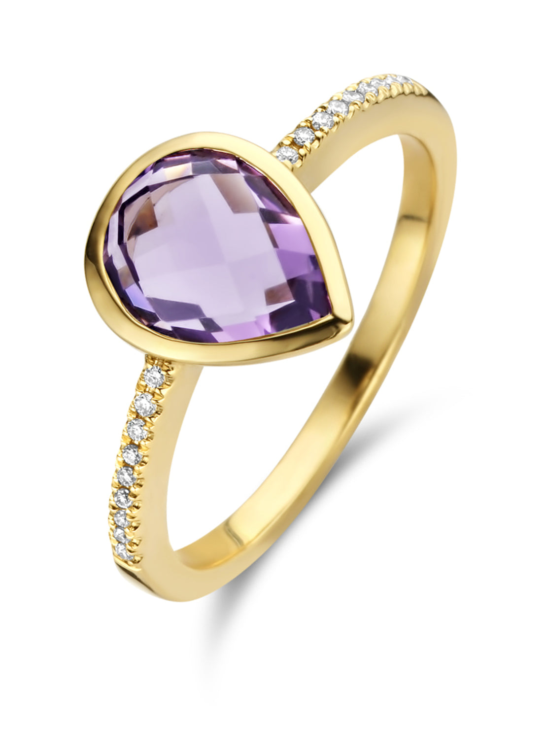 Yellow gold ring, 1.75 ct purple amethist, philosophy