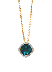 Yellow gold pendant with necklace, 1.96 CT London Topaz, Fiësta