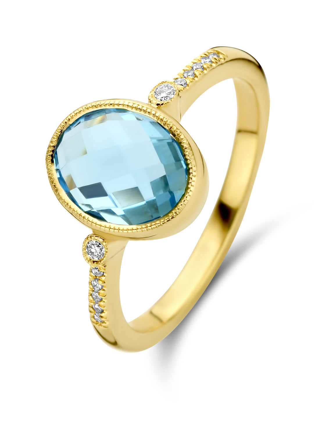 Geelgouden ring, 2.25 ct swiss blue topaas, Philosophy