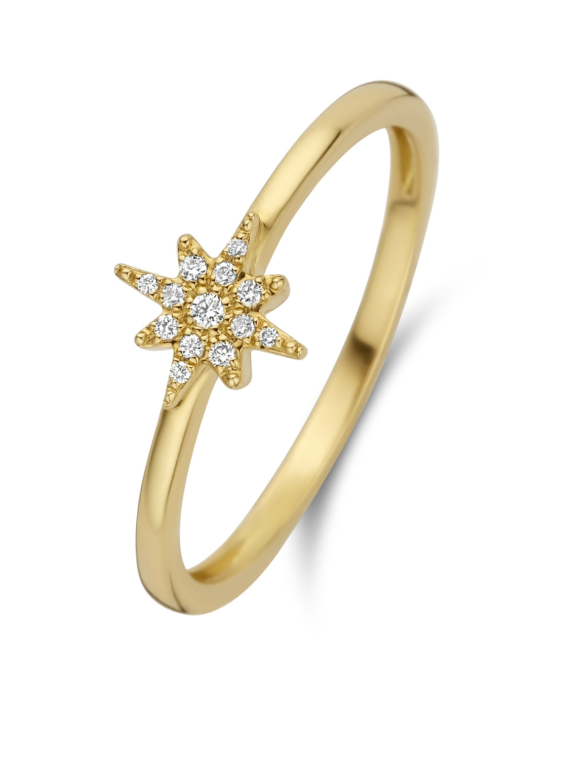 Yellow gold ring, 0.05 ct diamond, cosmic