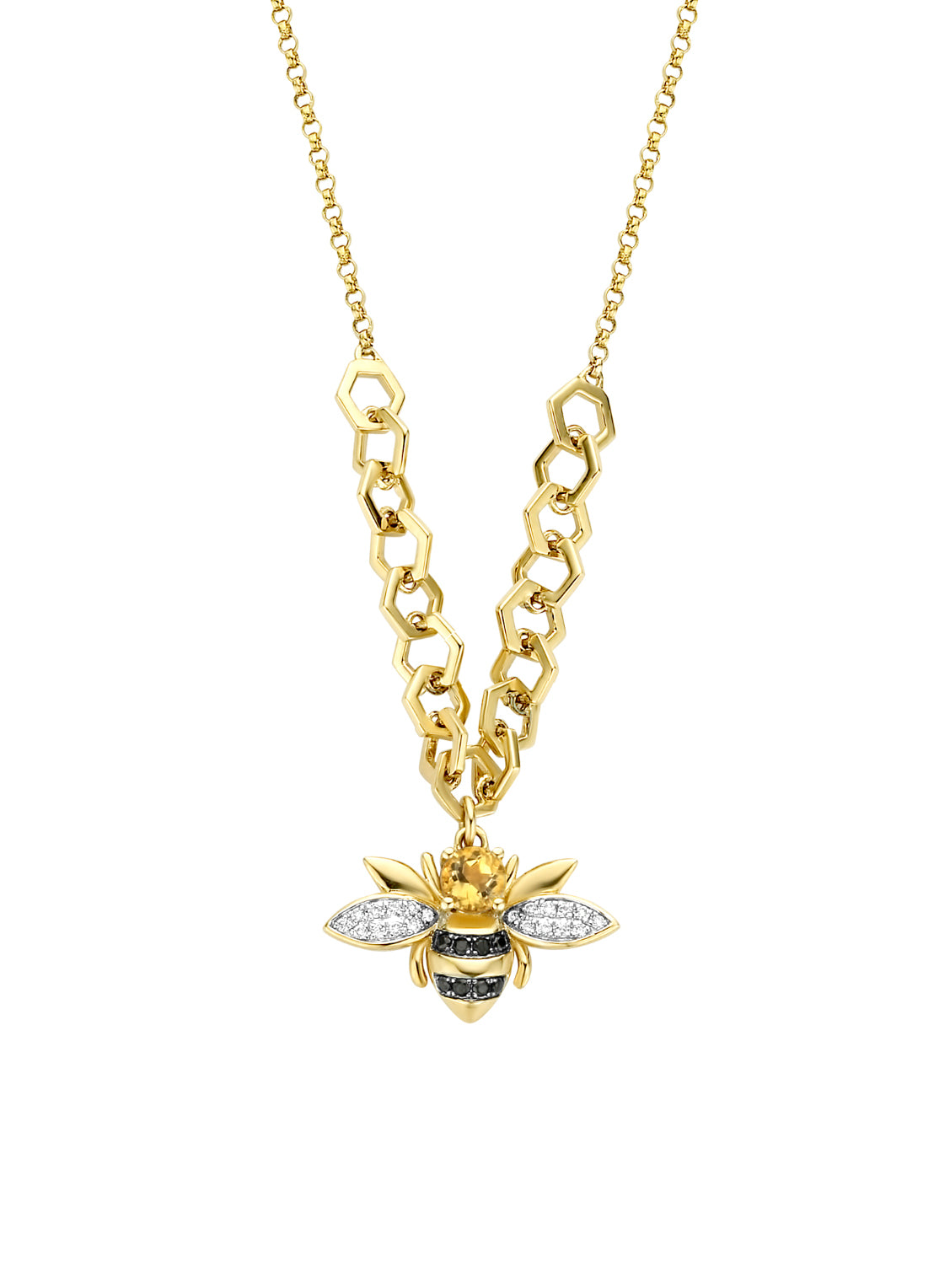 Geelgouden collier, 0.18 ct citrien, Queen Bee