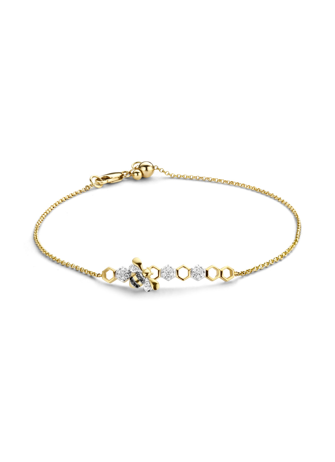 Golden Bracelet, 0.09 CT Diamant, Queen Bee