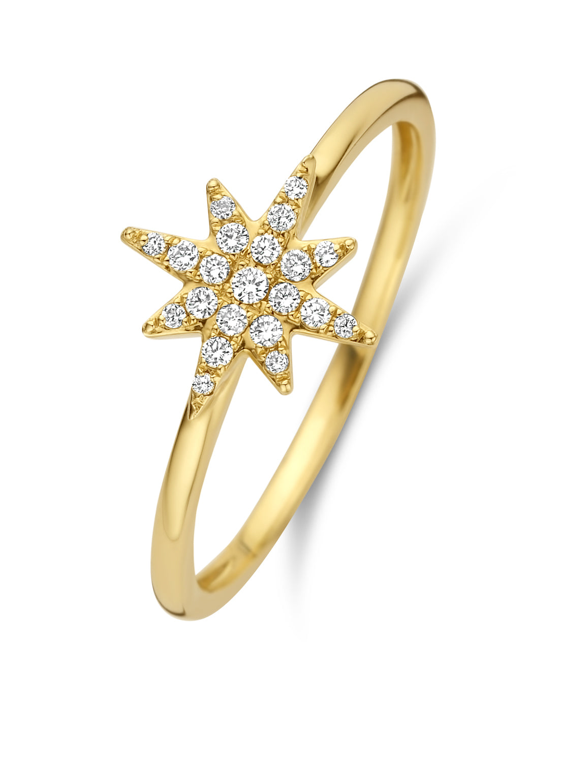 Yellow gold ring, 0.10 ct diamond, cosmic
