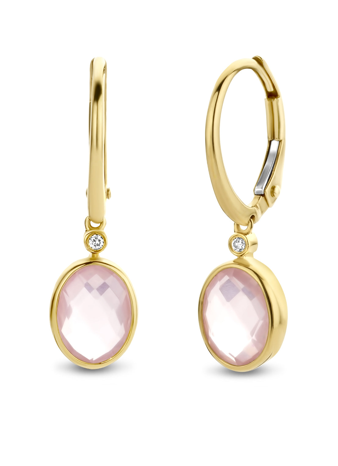 Yellow gold ear jewelry, 2.38 ct rose quartz, philosophy