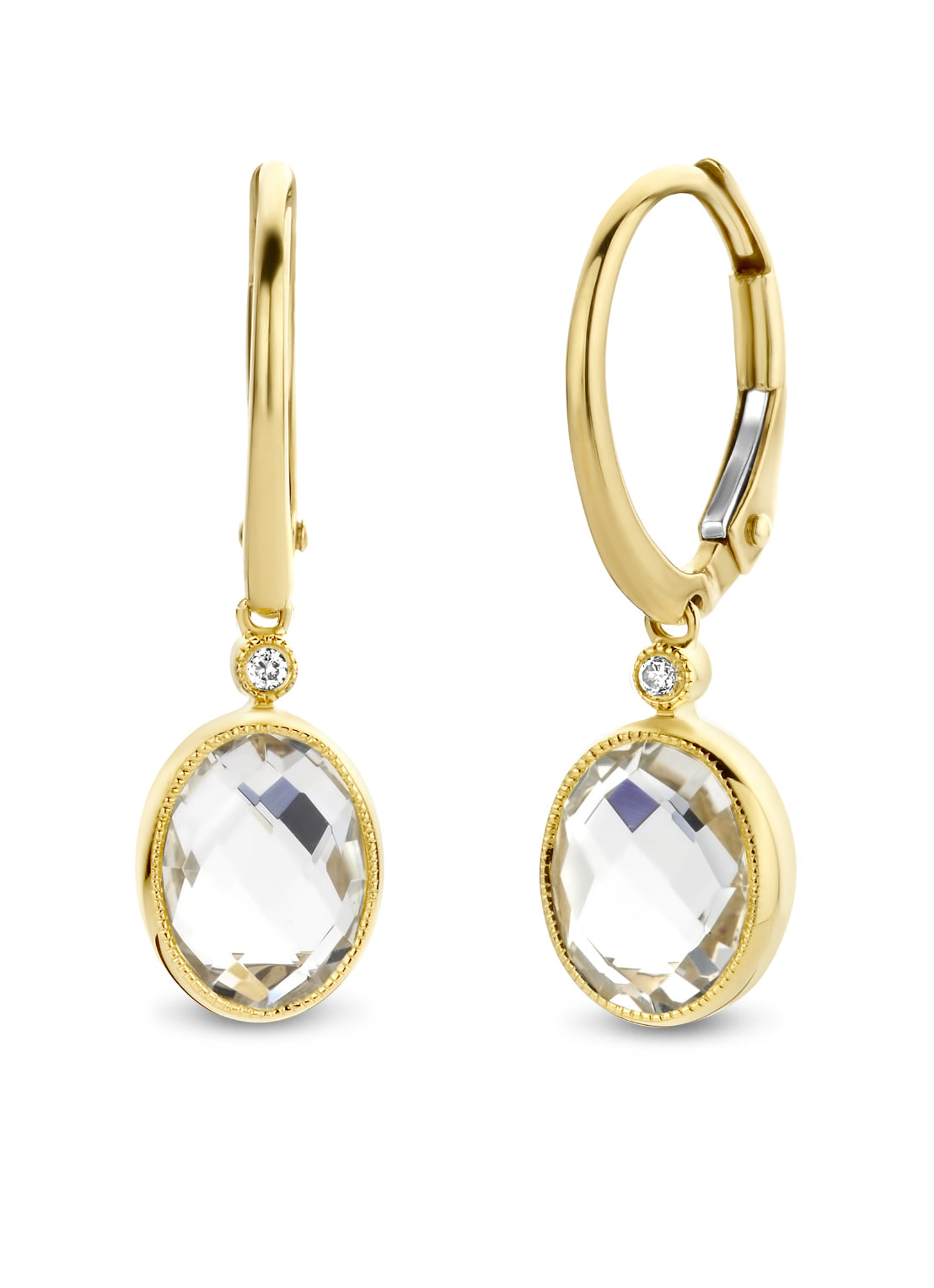 Yellow gold ear jewelry, 3.21 ct white topaz, philosophy