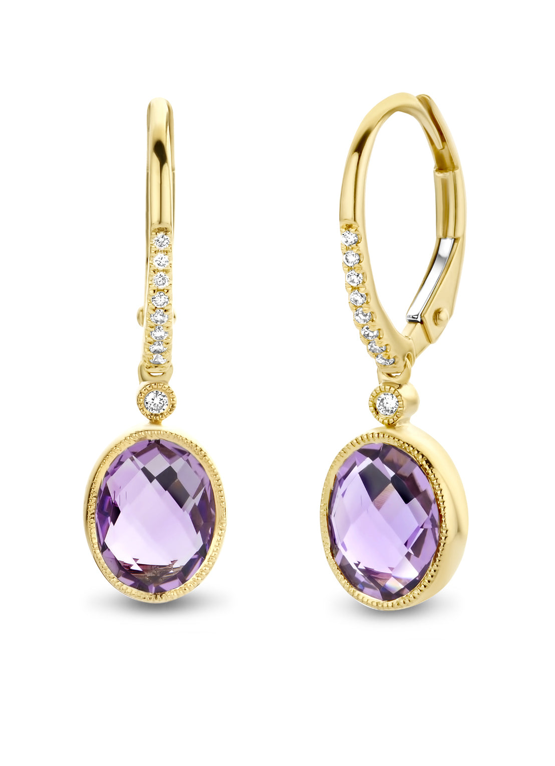 Yellow gold ear jewelry, 2.46 ct purple amethyst, philosophy