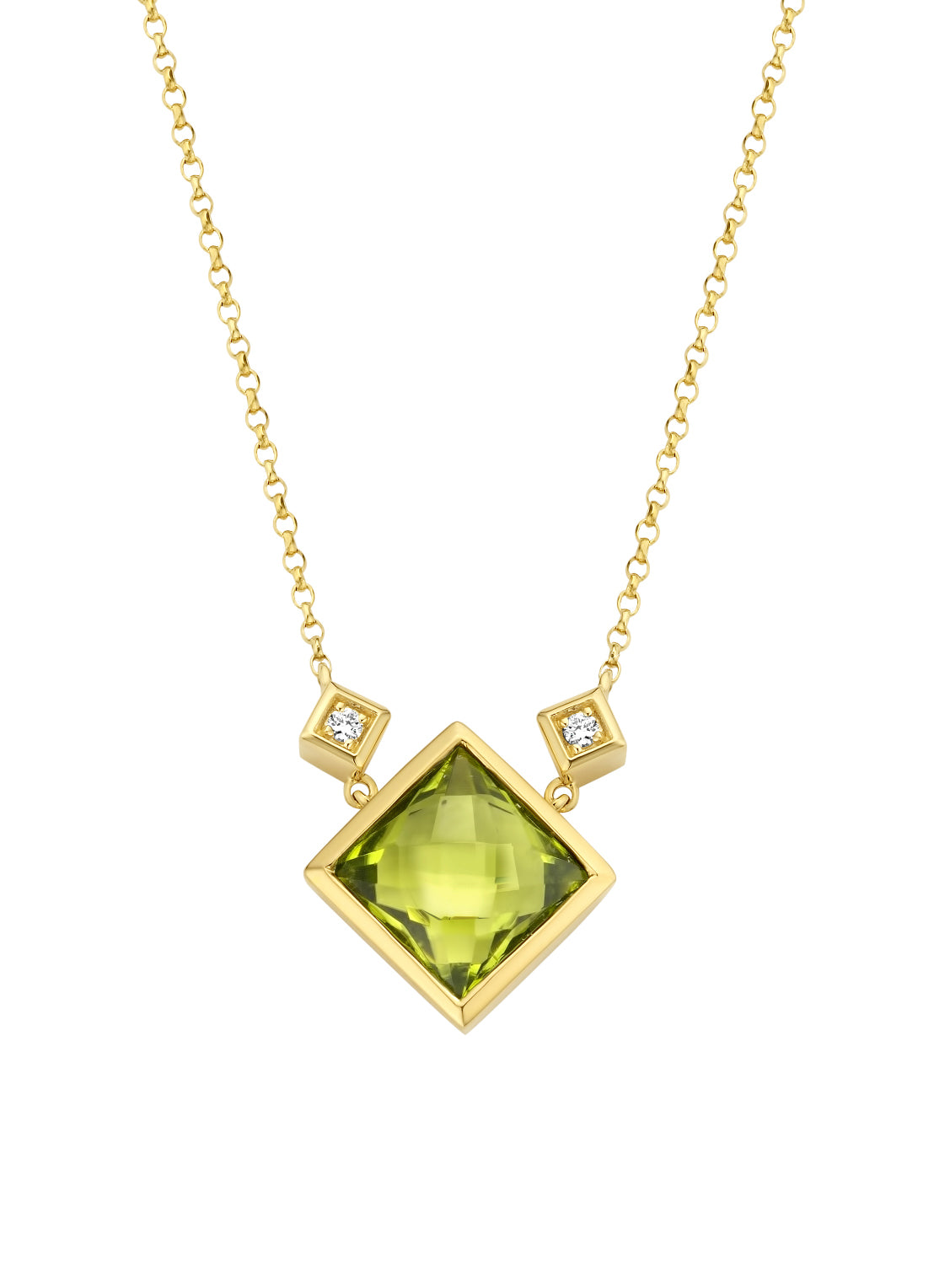 Geelgouden collier, 2.10 ct peridoot, Philosophy
