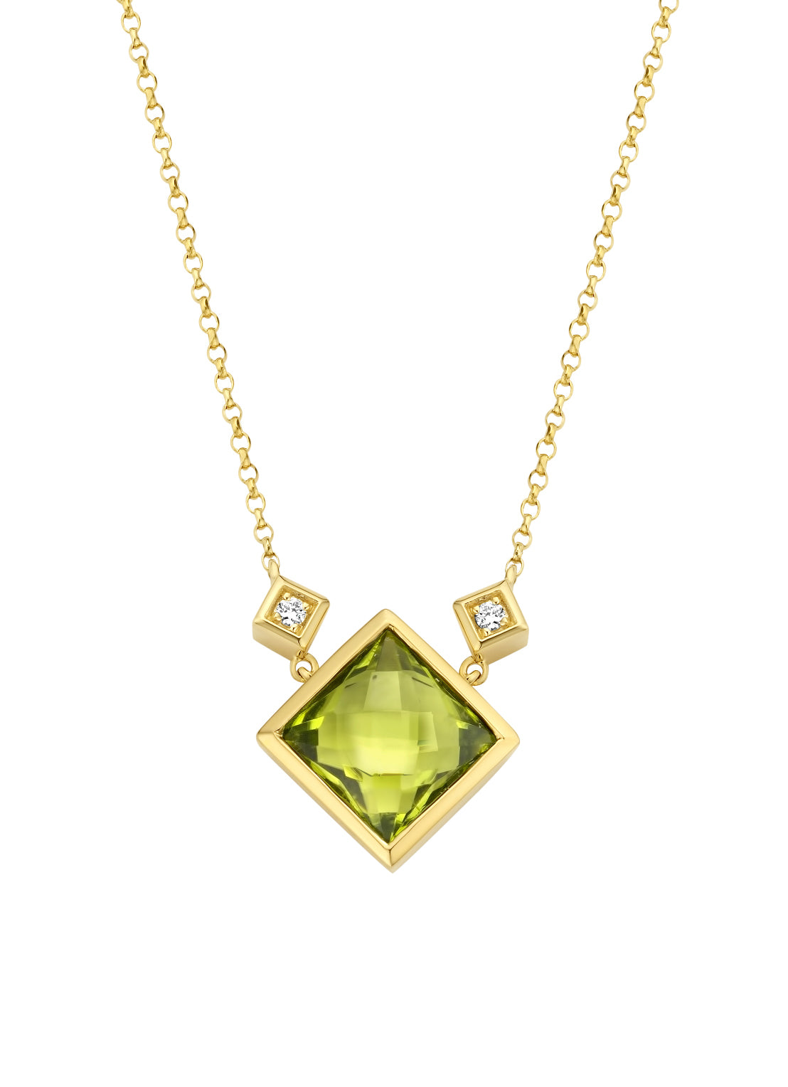 Yellow gold necklace, 2.10 ct peridot, philosophy