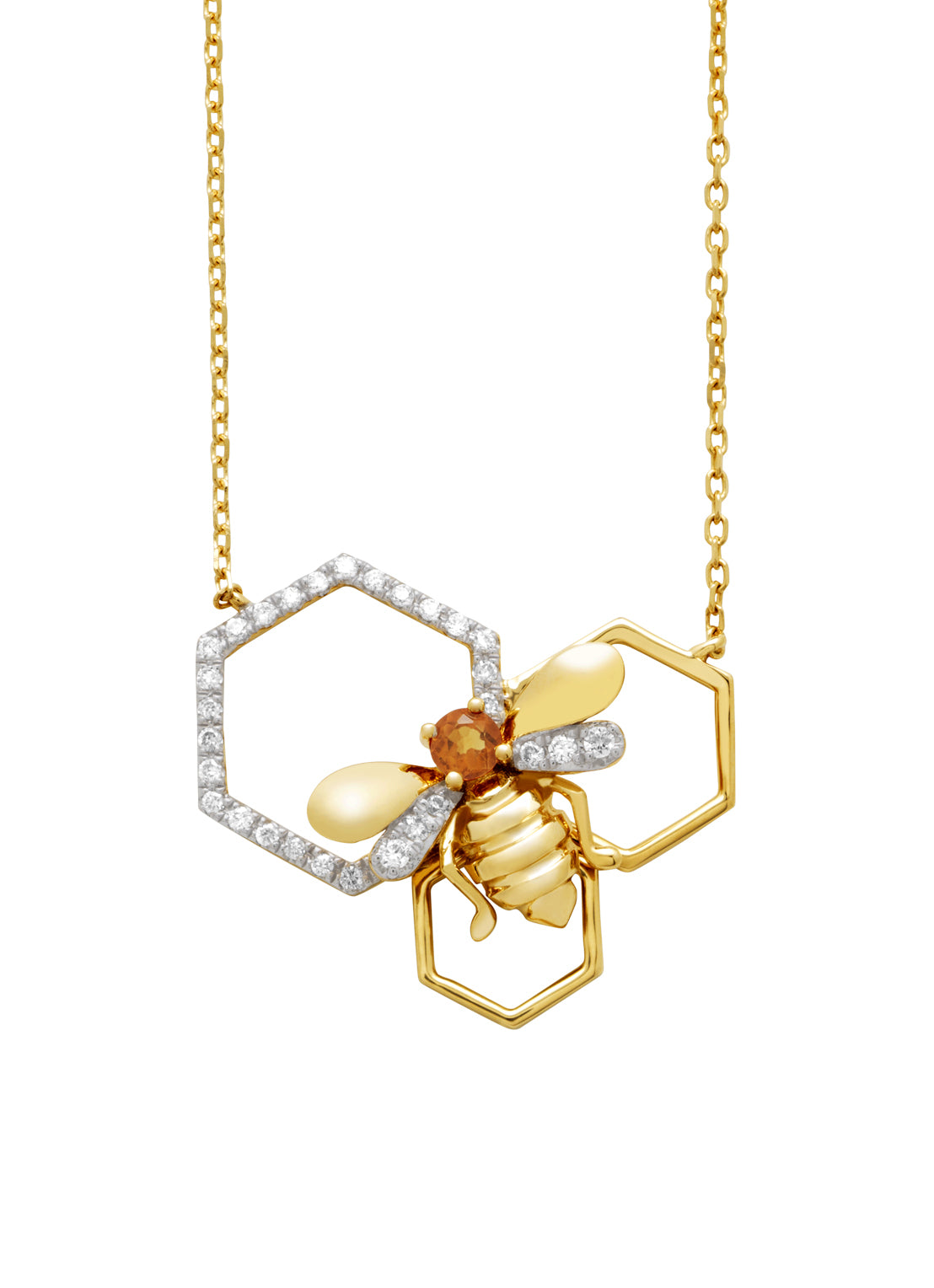 Yellow Gouden Collier, 0.05 CT Citrien, Queen Bee