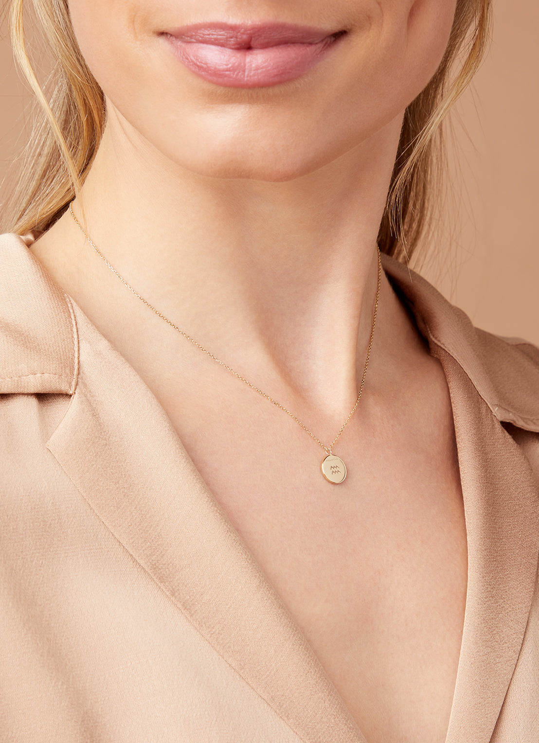 Yellow gold necklace, Zodiac Aquarius, Waterman