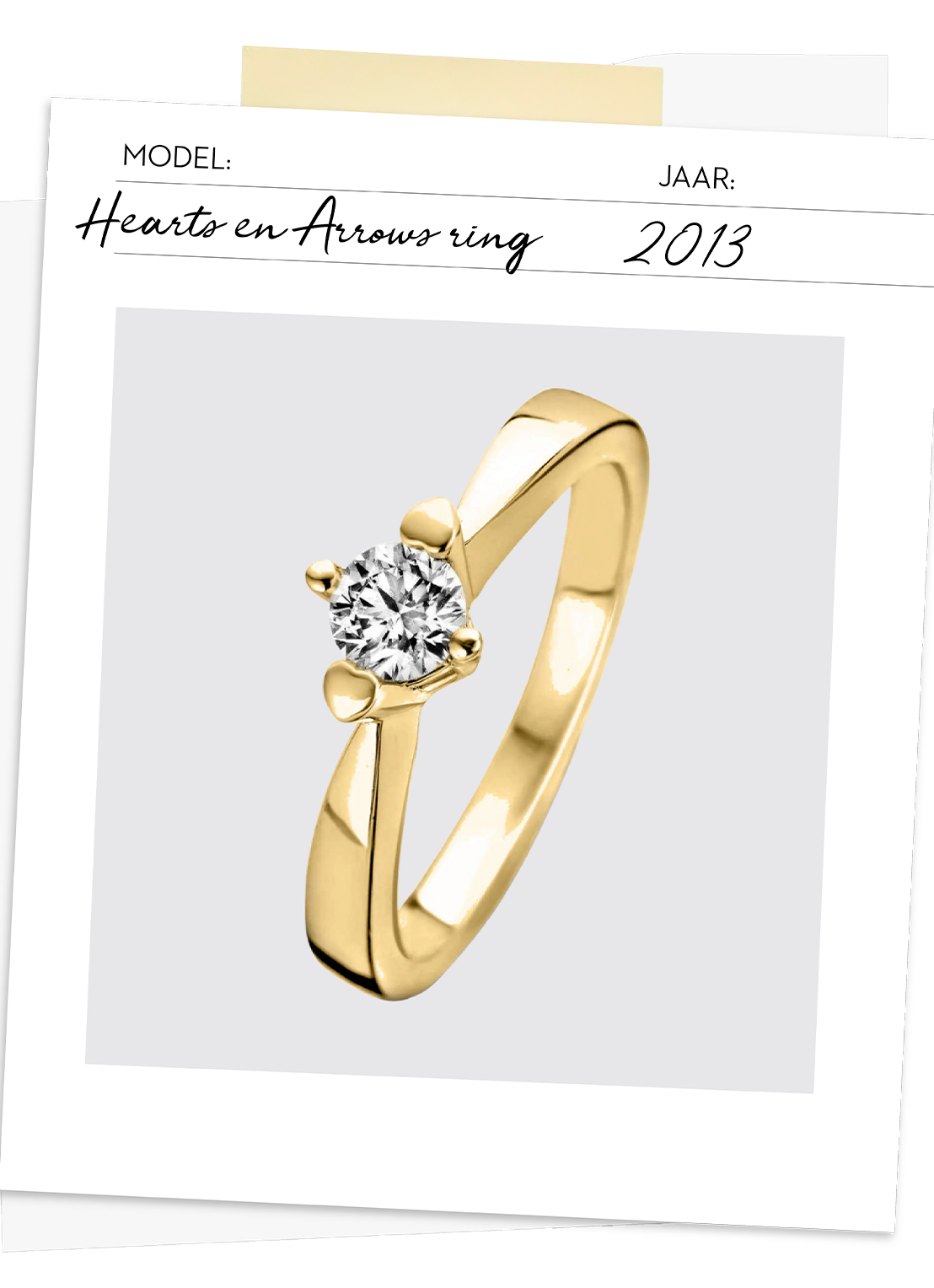 Geelgouden ring, 0.16 ct diamant, Hearts & Arrows