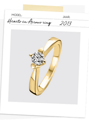 Geelgouden ring, 0.16 ct diamant, Hearts & Arrows