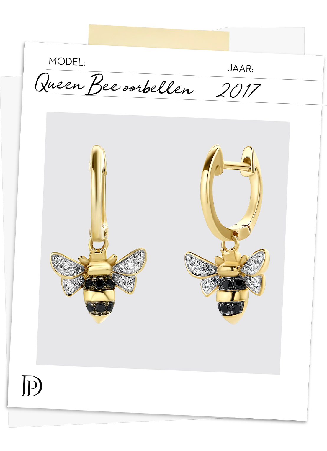 Geelgouden oorsieraden, 0.14 ct diamant, Queen Bee