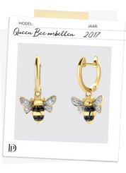 Geelgouden oorsieraden, 0.14 ct diamant, Queen Bee